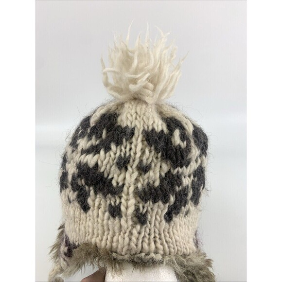 American Eagle Wool Alpaca Faux Fur Trapper Hat Fair Isle Knit Ear Flap One Size - Picture 6 of 14